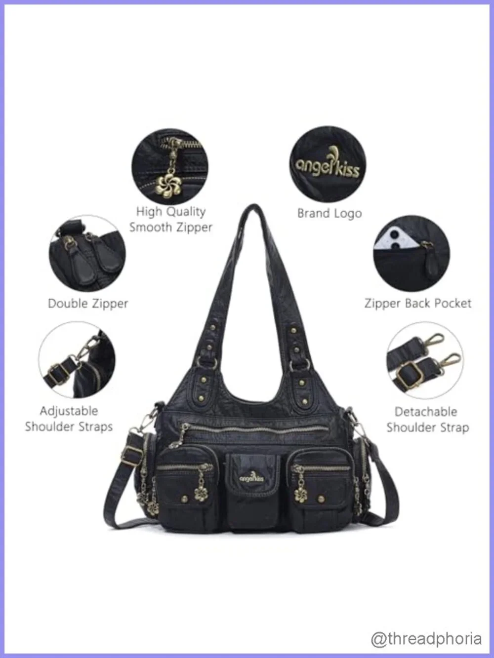 Vintage Hobo Bag for Women - Soft Vegan Leather Multi Pocket Shoulder Purse Y2K